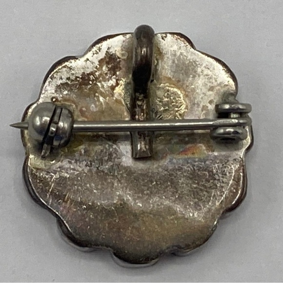 Zuni Southwestern Sterling Silver Mother Of Pearl Onyx Gemstone Pendant/Brooch - Picture 3 of 4